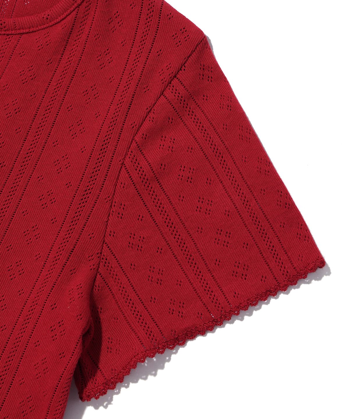 유희(YOUHEE) EYELET HALF SLEEVE CARDIGAN RED
