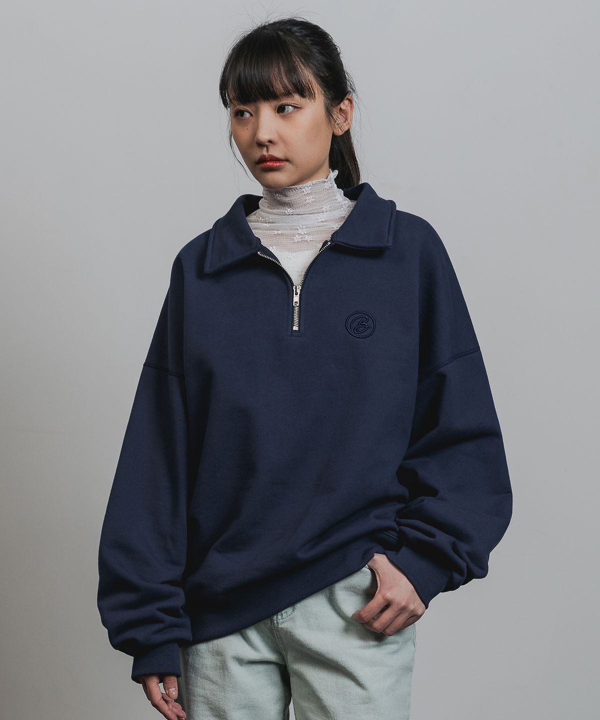 바켄(BAKKEN) Collar half zip up 스웨트셔츠 BK7589_네이비