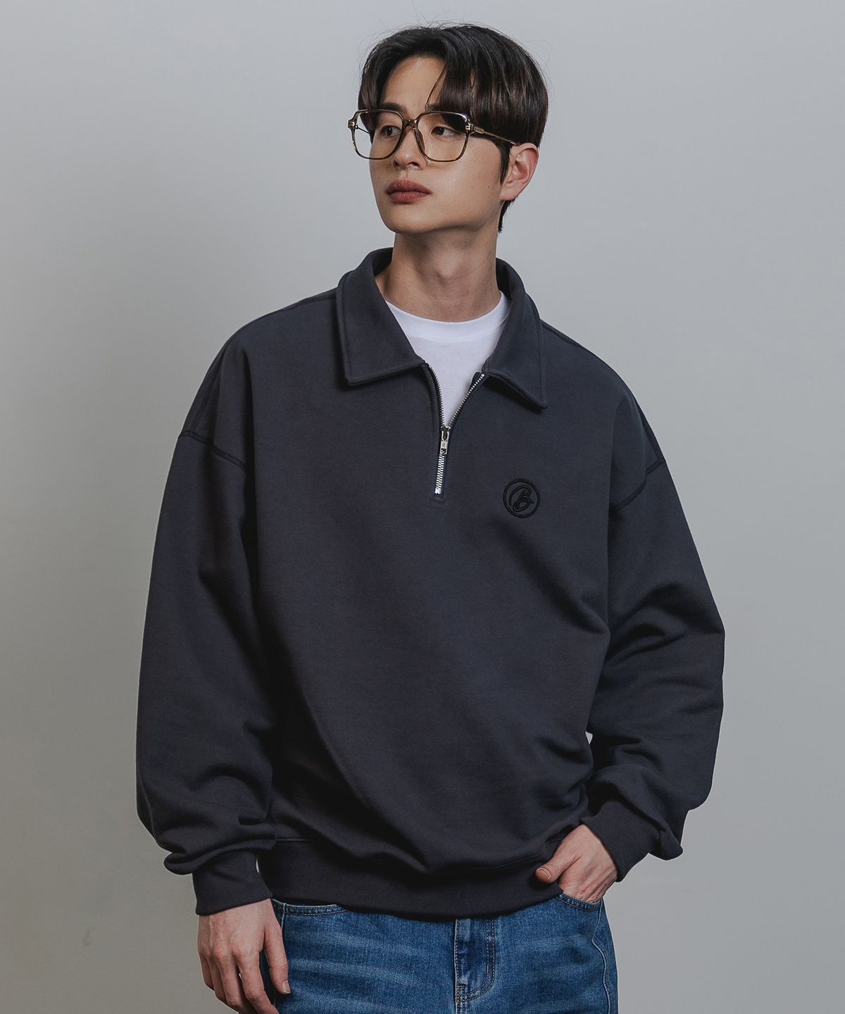 바켄(BAKKEN) Collar half zip up 스웨트셔츠 BK7589_차콜