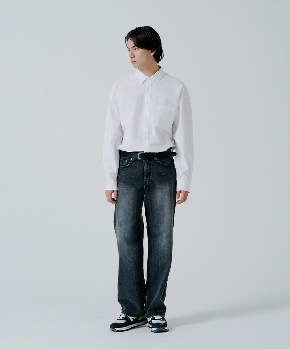 핀블랙(PINBLACK) (MEN) 코튼 오버핏 베이직 셔츠 화이트