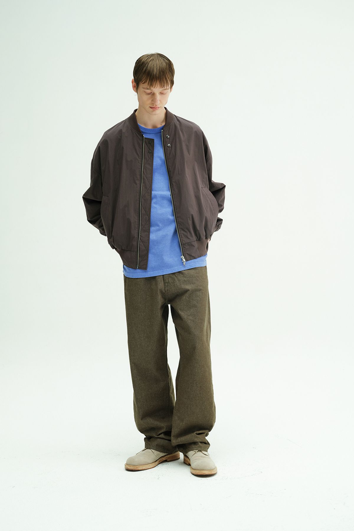 홀리선(HORLISUN) Blueborn Wide Tapered Color Denim Pants Olive