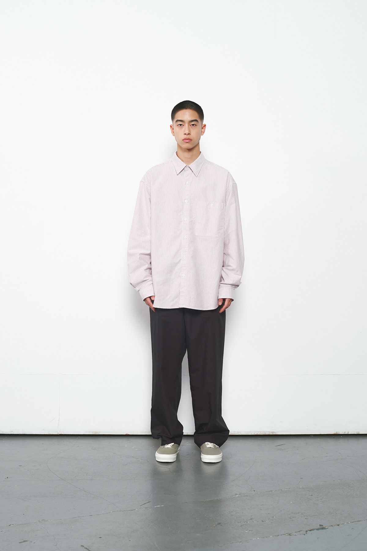홀리선(HORLISUN) Jane Oxford Stripe Shirt Burgundy