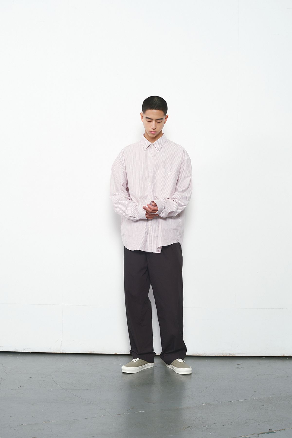 홀리선(HORLISUN) Jane Oxford Stripe Shirt Burgundy