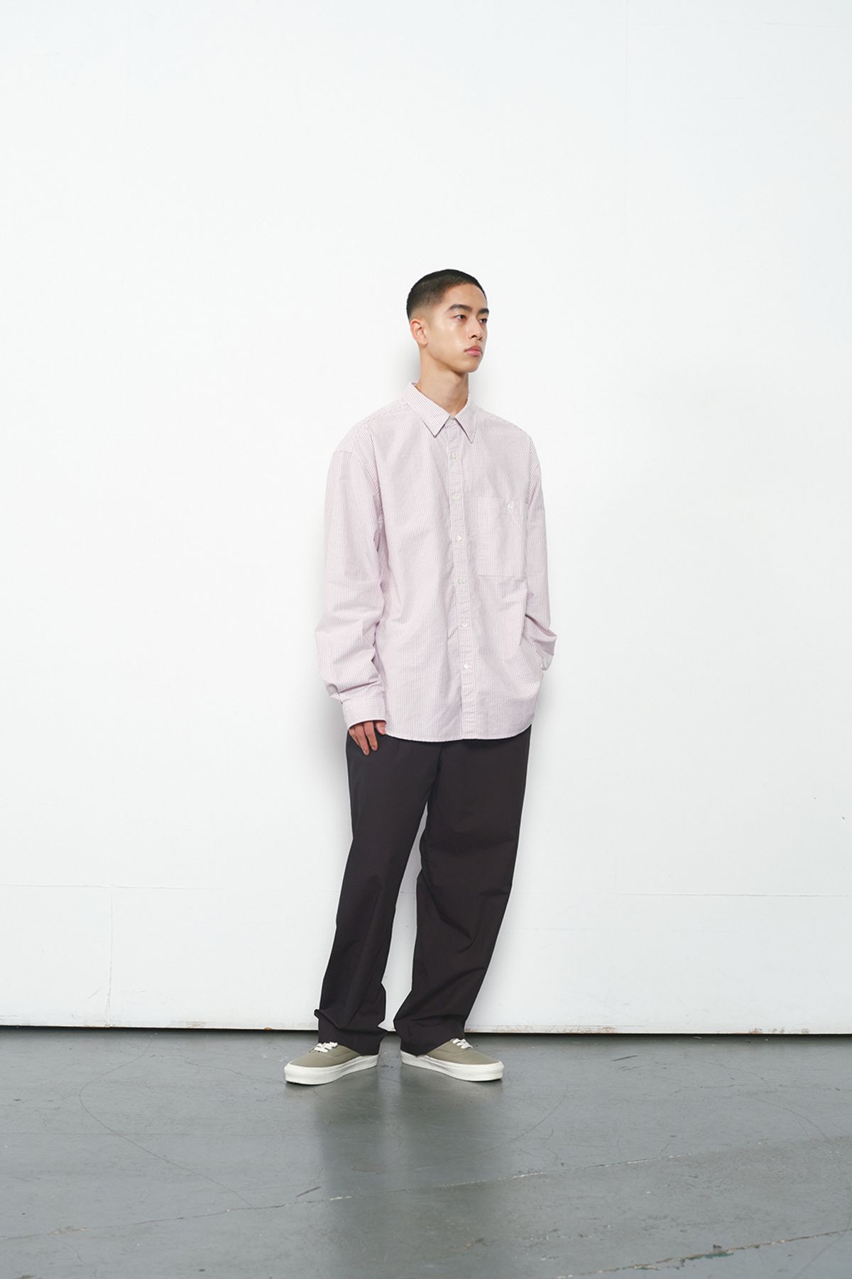 홀리선(HORLISUN) Jane Oxford Stripe Shirt Burgundy