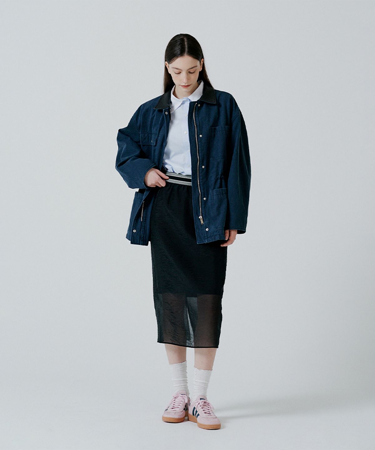 핀블랙(PINBLACK) 레이어드 슬릿 미디 스커트