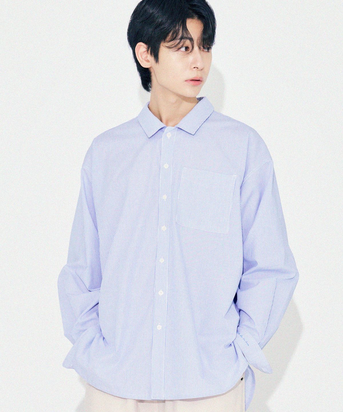 다이아몬드 레이라(DIAMOND LAYLA) Side slit Stripe Cotton Shirt S139  Sky