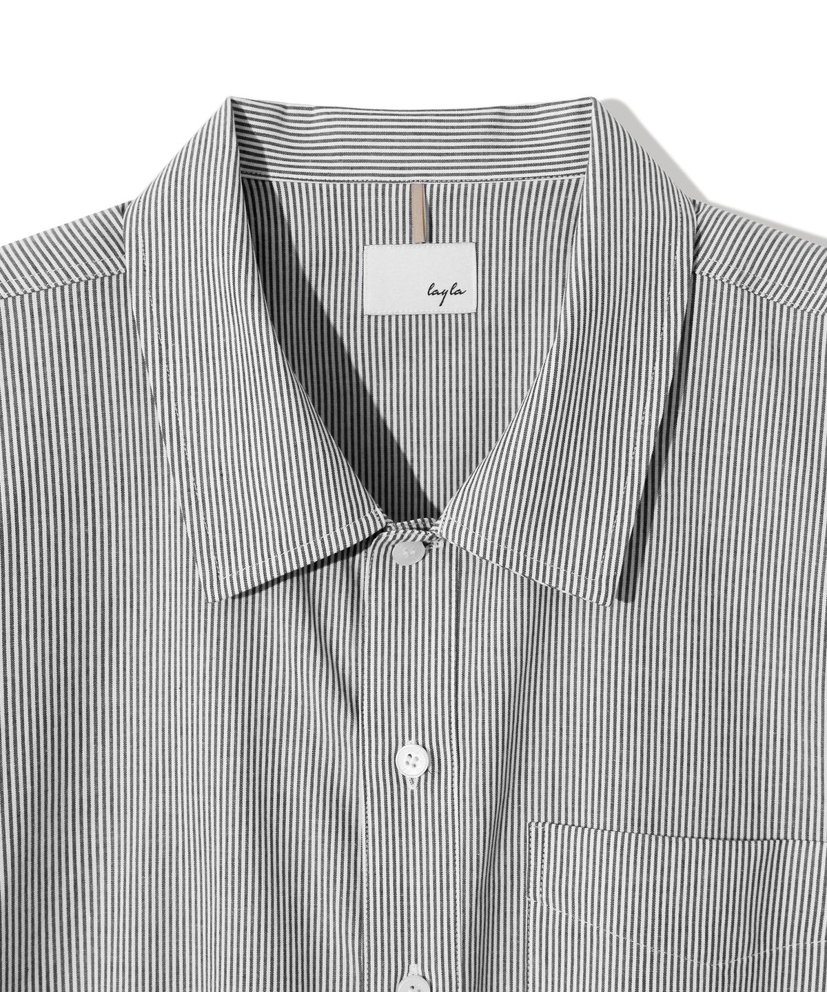 다이아몬드 레이라(DIAMOND LAYLA) Side slit Stripe Cotton Shirt S139  Black