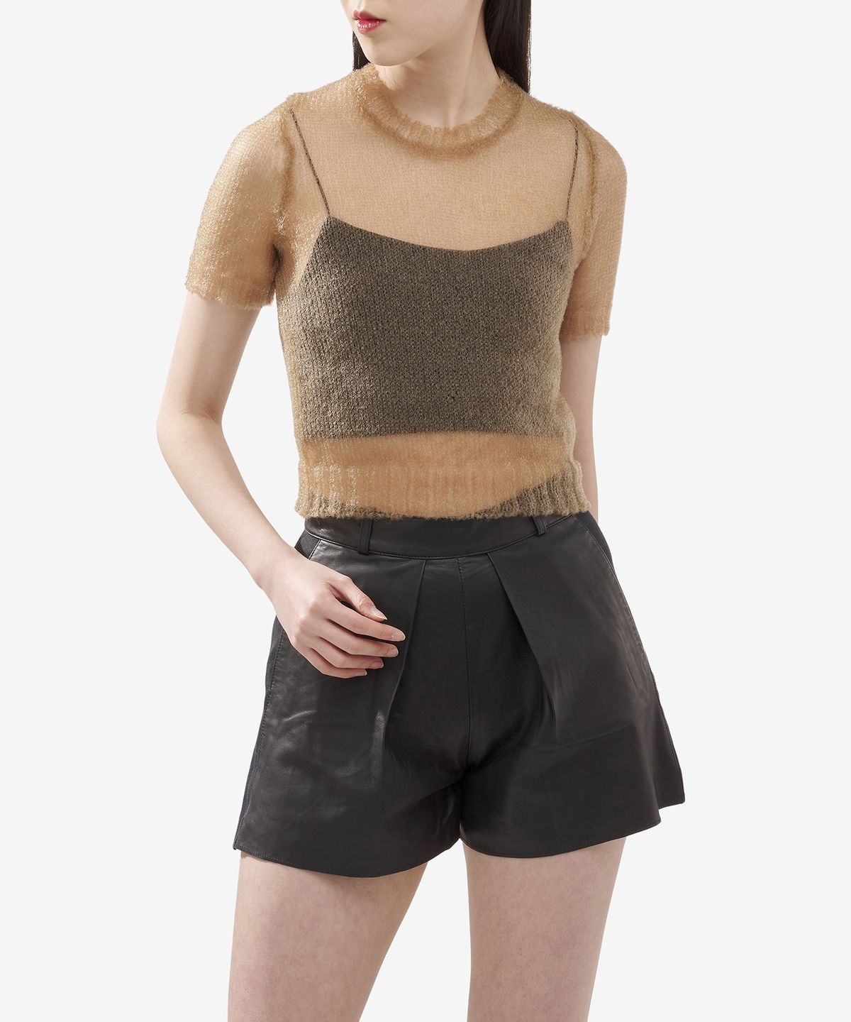 메종 마르지엘라(MAISON MARGIELA) 시스루 크루넥 티셔츠 - 라이트 브라운 / S29HL0008M13005157