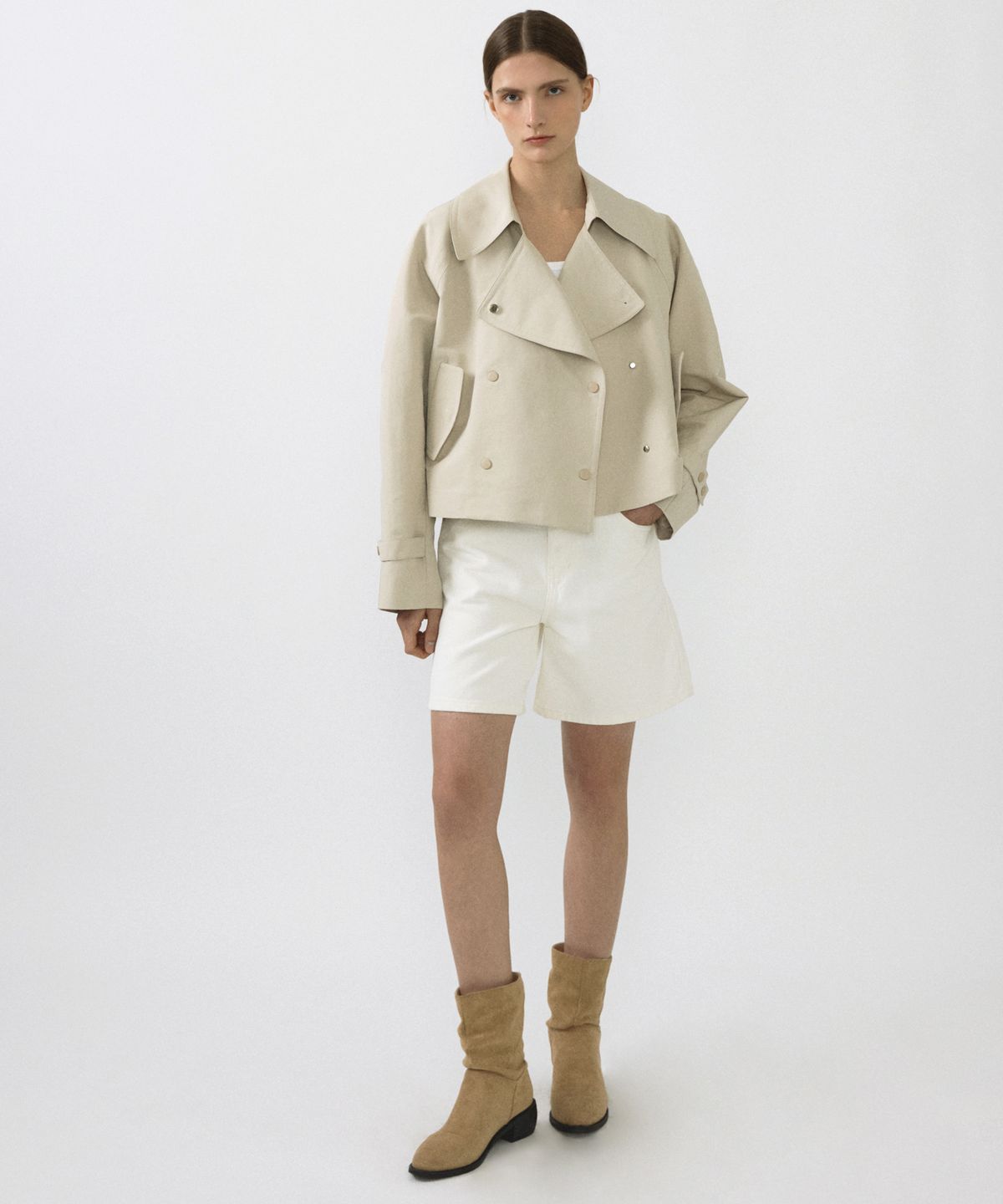 오떼뜨(OCTETTE) DOUBLE BUTTON TRENCH COAT_LIGHT BEIGE