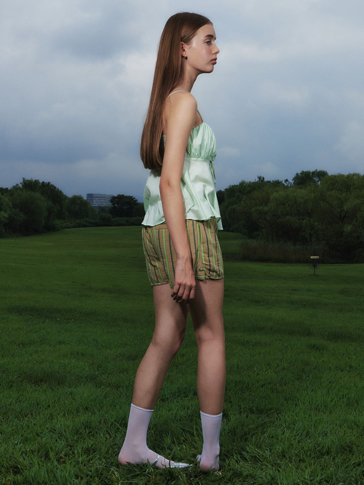 기준(KIJUN) BETTA Shorts Olive Beige Stripe