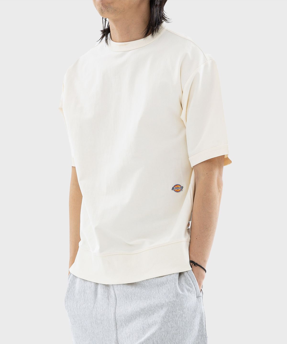 디키즈(DICKIES) 멀티 로고 링거 티셔츠 Cream