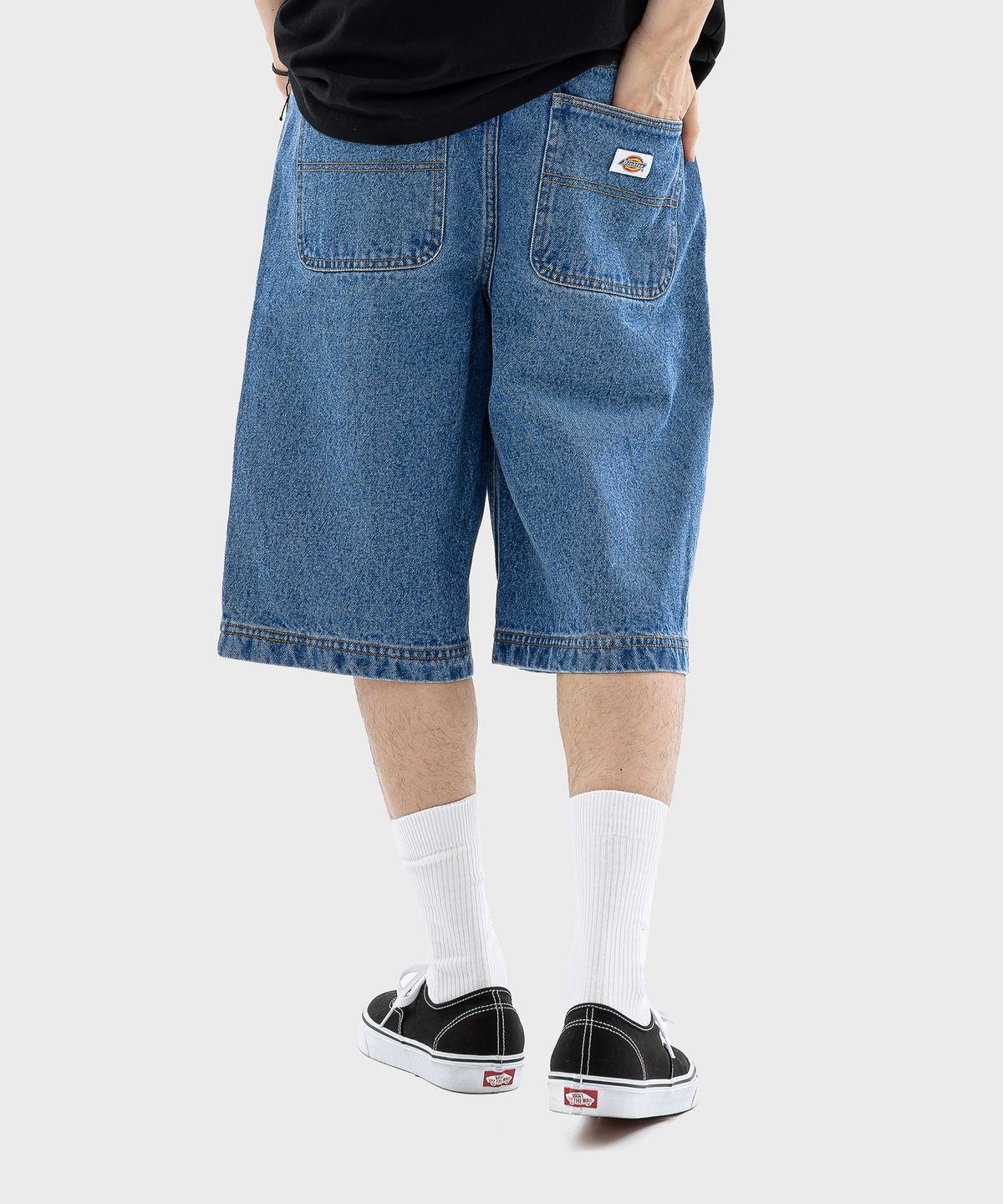 디키즈(DICKIES) 페이크 더블니 데님 버뮤다 팬츠 Medium Blue