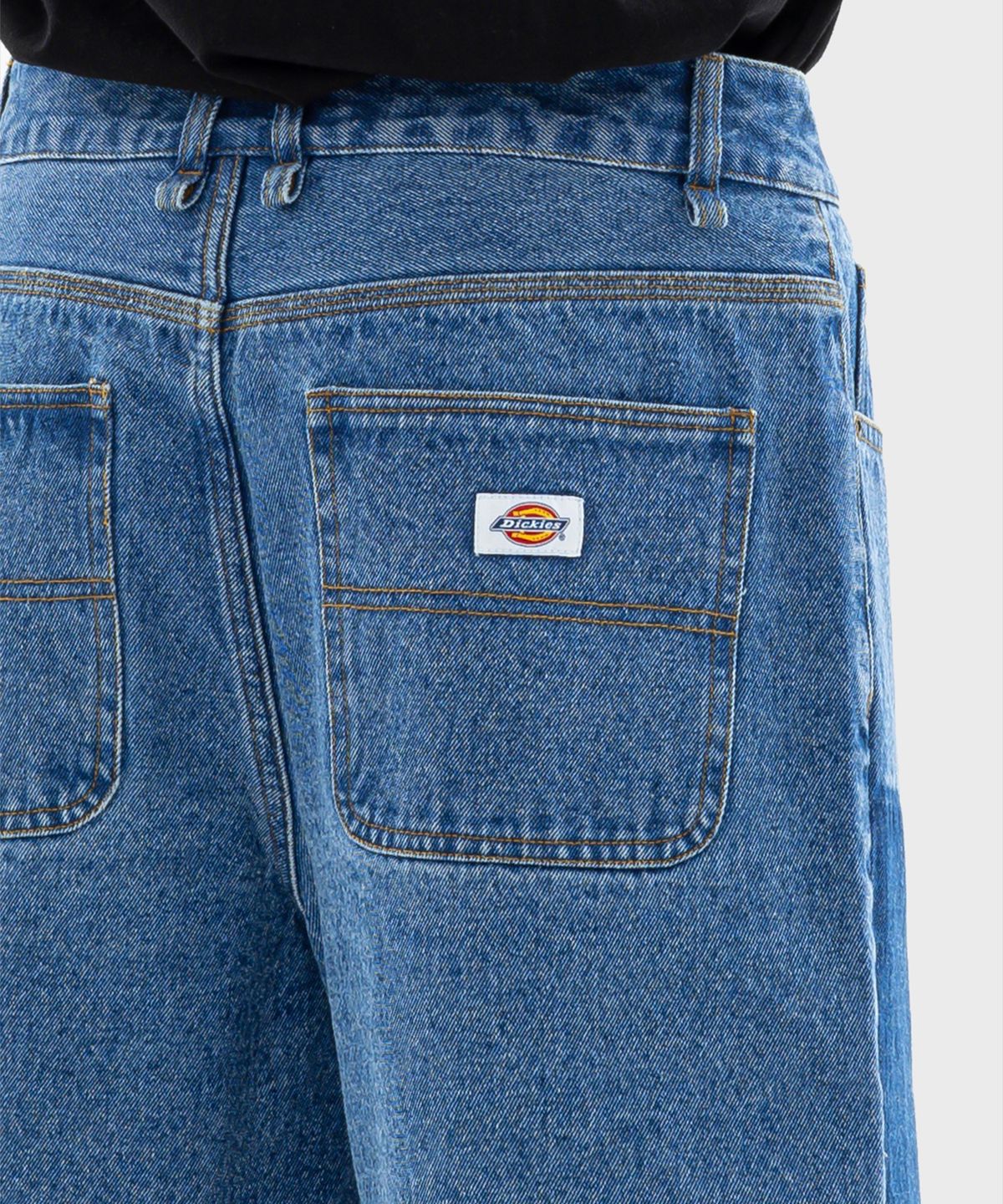 디키즈(DICKIES) 페이크 더블니 데님 버뮤다 팬츠 Medium Blue