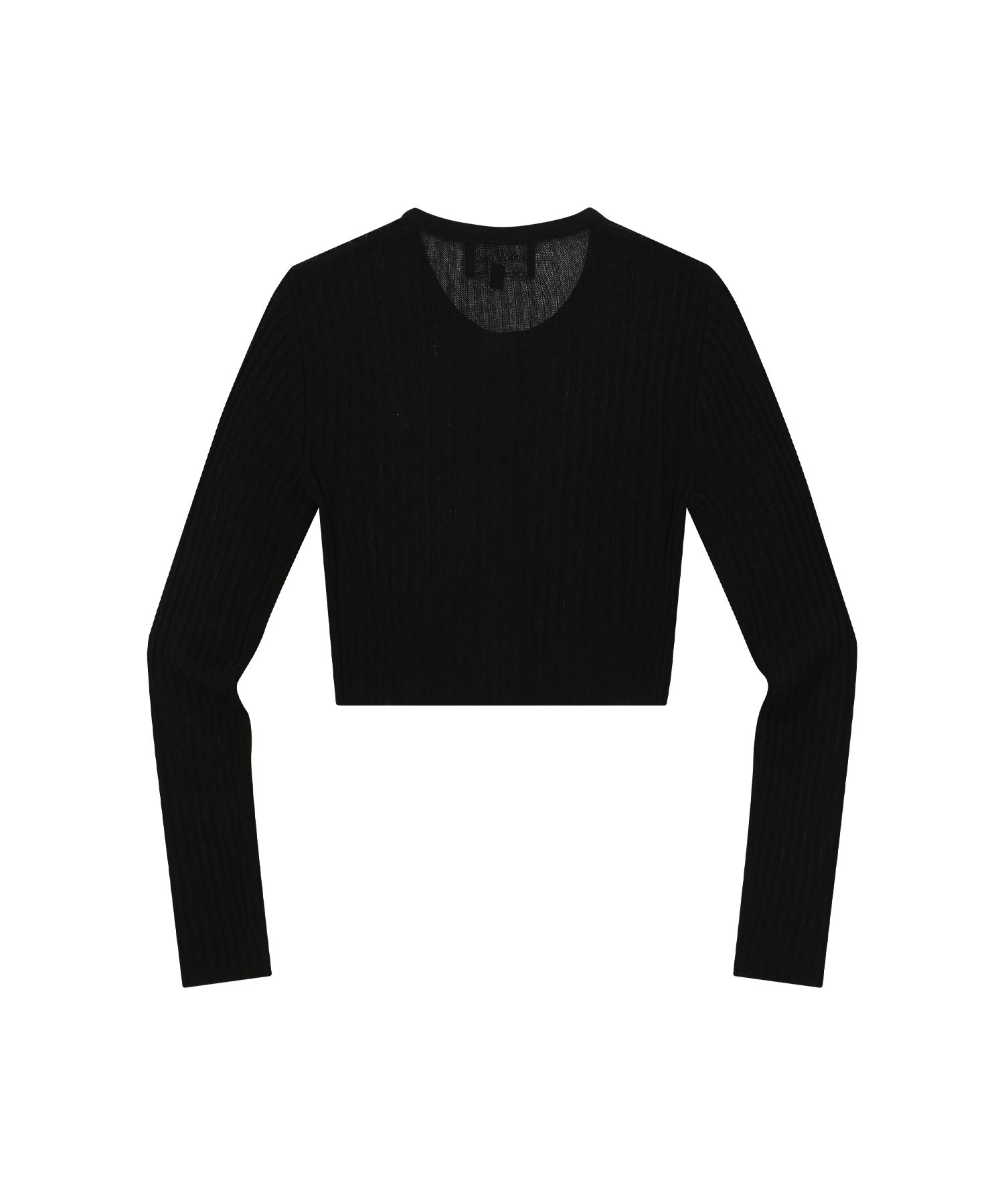 MUSINSA | WOOALONG See-through crop knit cardigan – BLACK