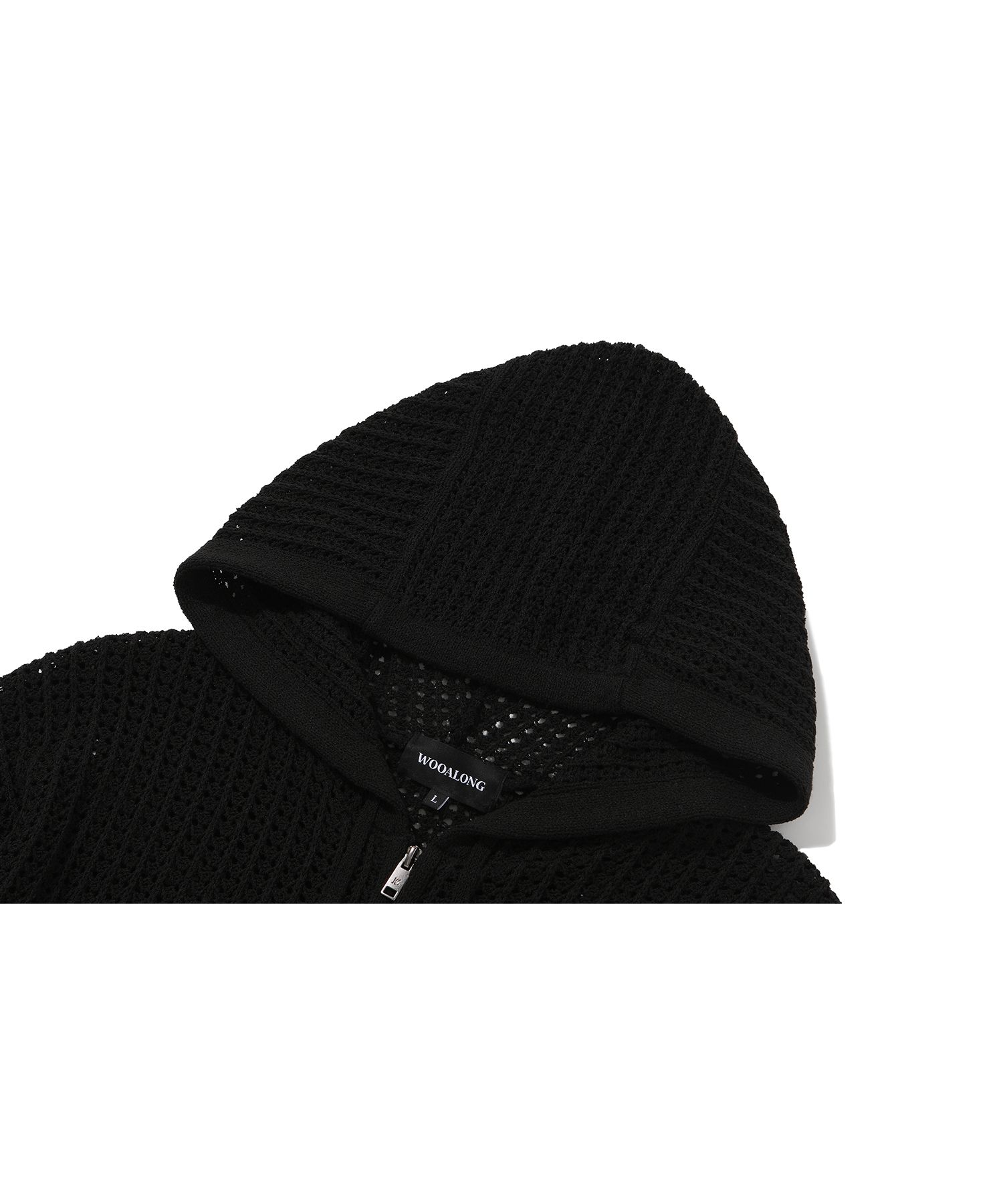 MUSINSA | WOOALONG Scassi knit hood zip-up - BLACK