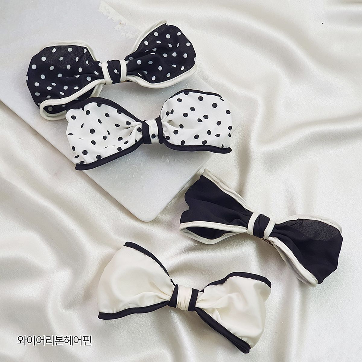 베스티(BESTY) 와이어 리본 커프&헤어핀-무지,도트 (Wire Ribbon Hair Cuff & Hairpin - Plain, Dot)