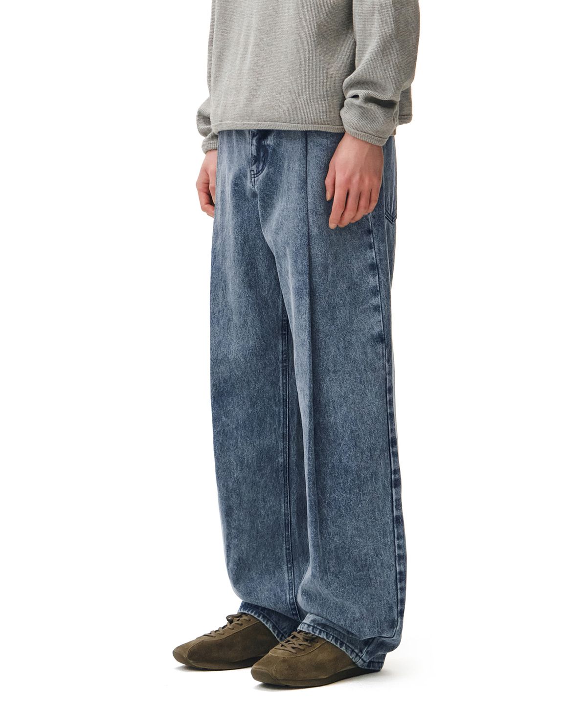 데케트(DECET) Deep Pleats Wide Jeans DCPT030STNGRBlue