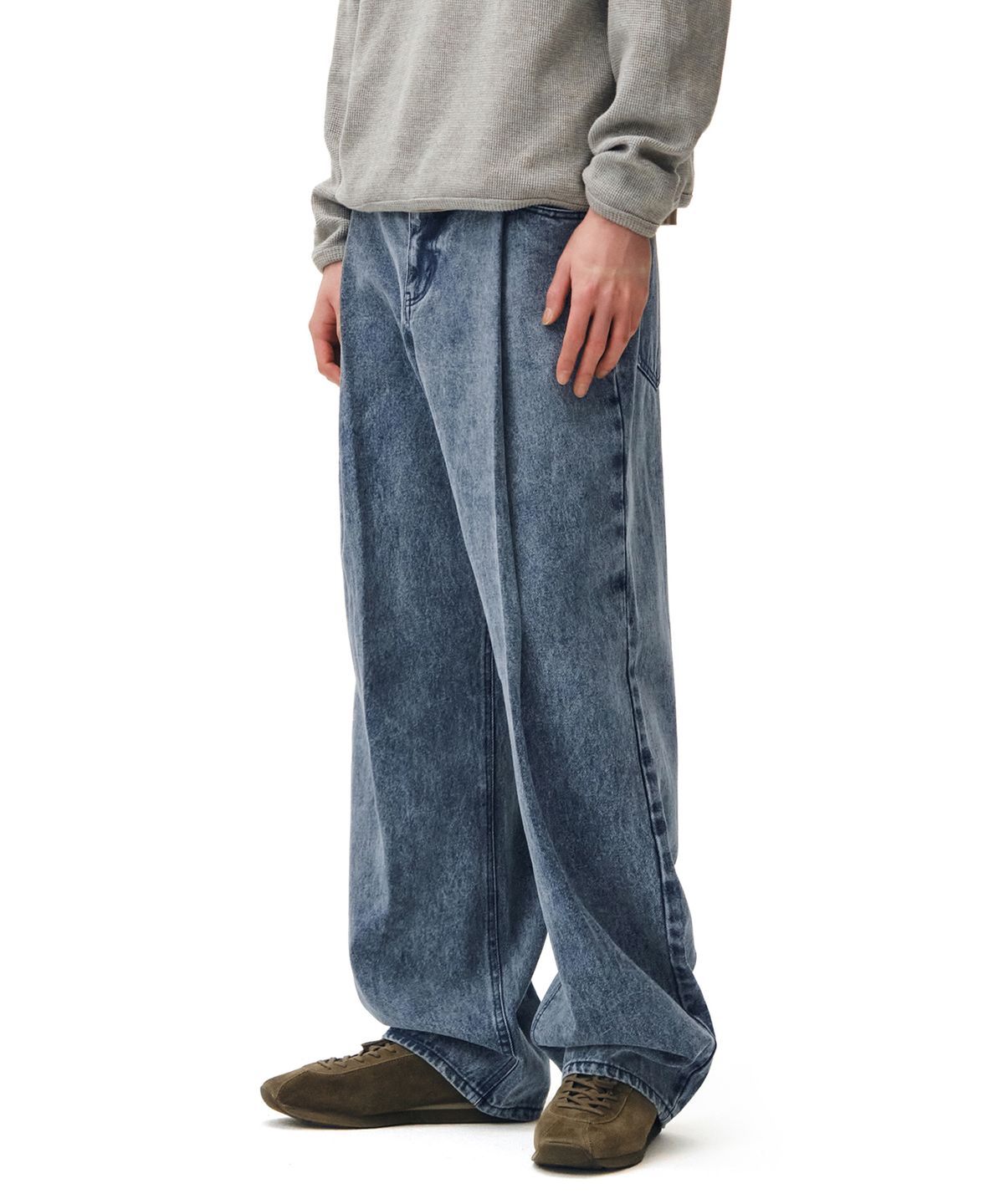 데케트(DECET) Deep Pleats Wide Jeans DCPT030STNGRBlue