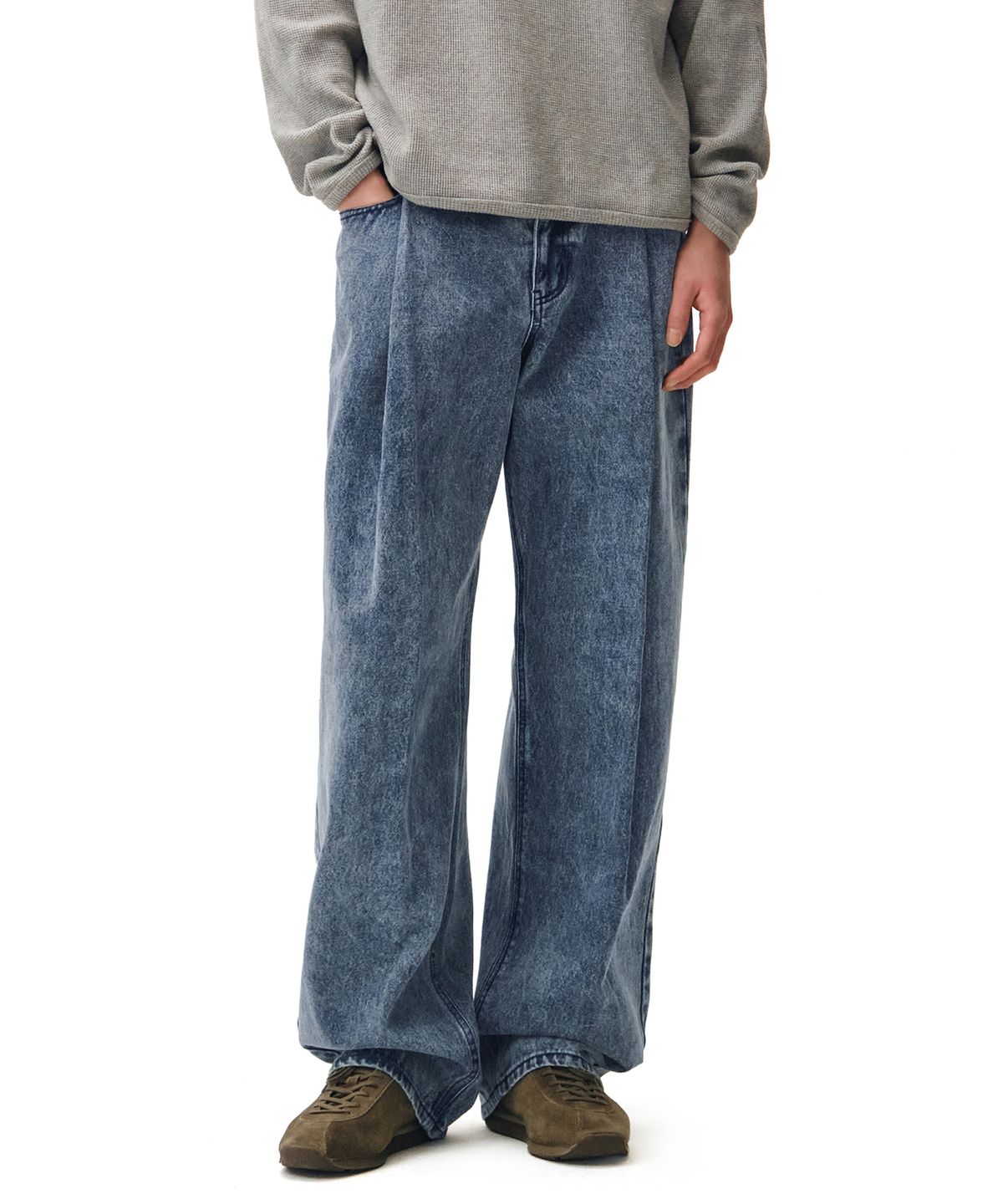 데케트(DECET) Deep Pleats Wide Jeans DCPT030STNGRBlue