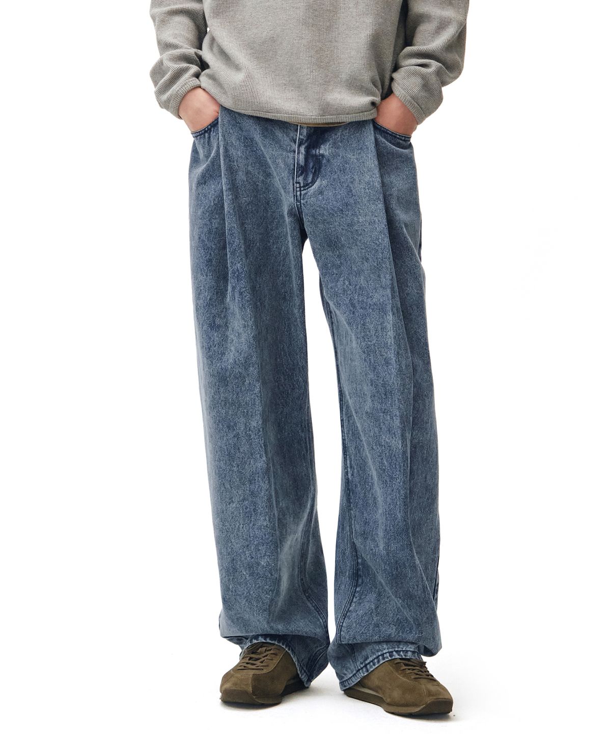 데케트(DECET) Deep Pleats Wide Jeans DCPT030STNGRBlue