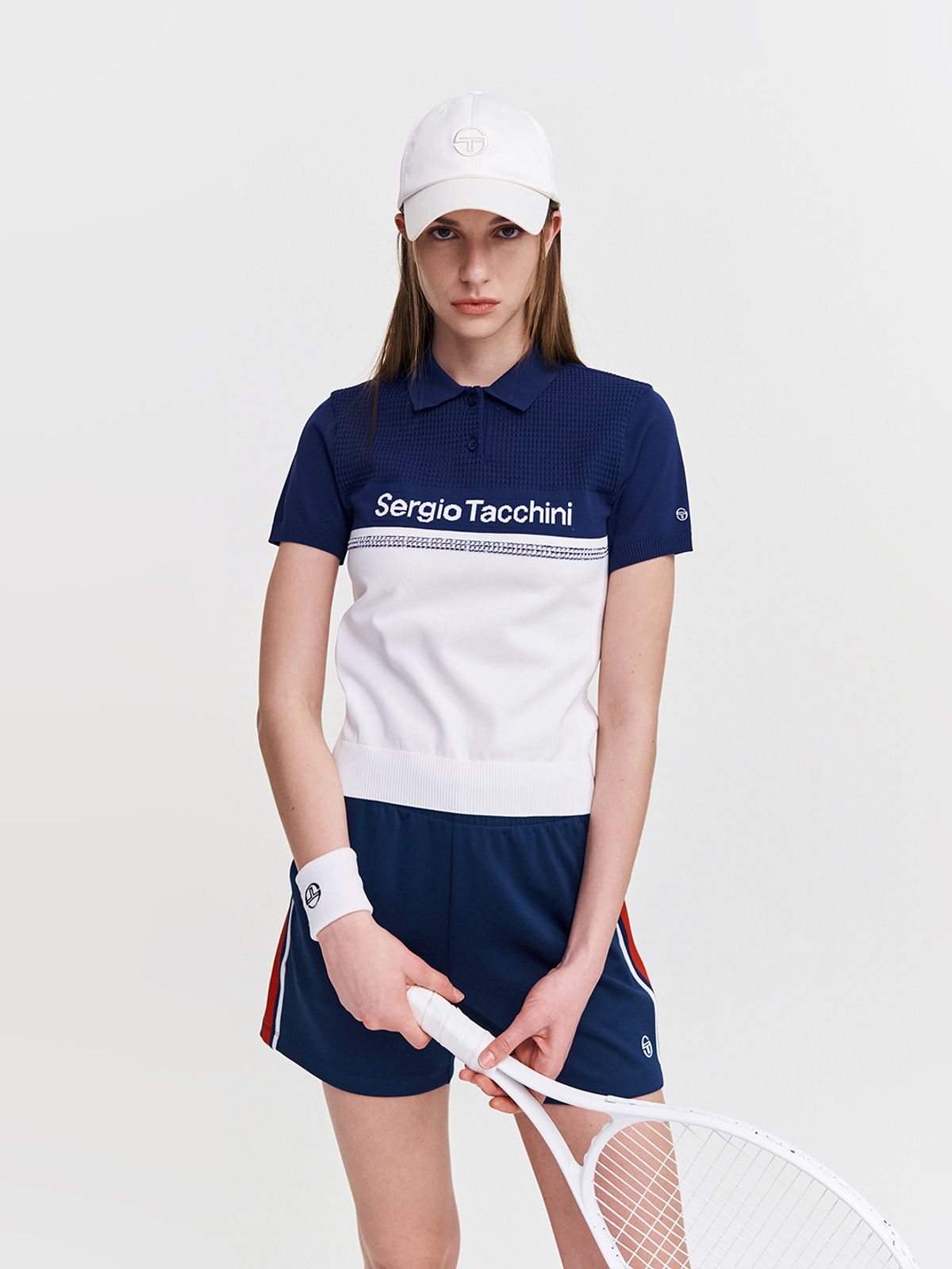 세르지오 타키니(SERGIO TACCHINI) W 고트 다마린도 반팔 폴로 스웨터 (Navy)