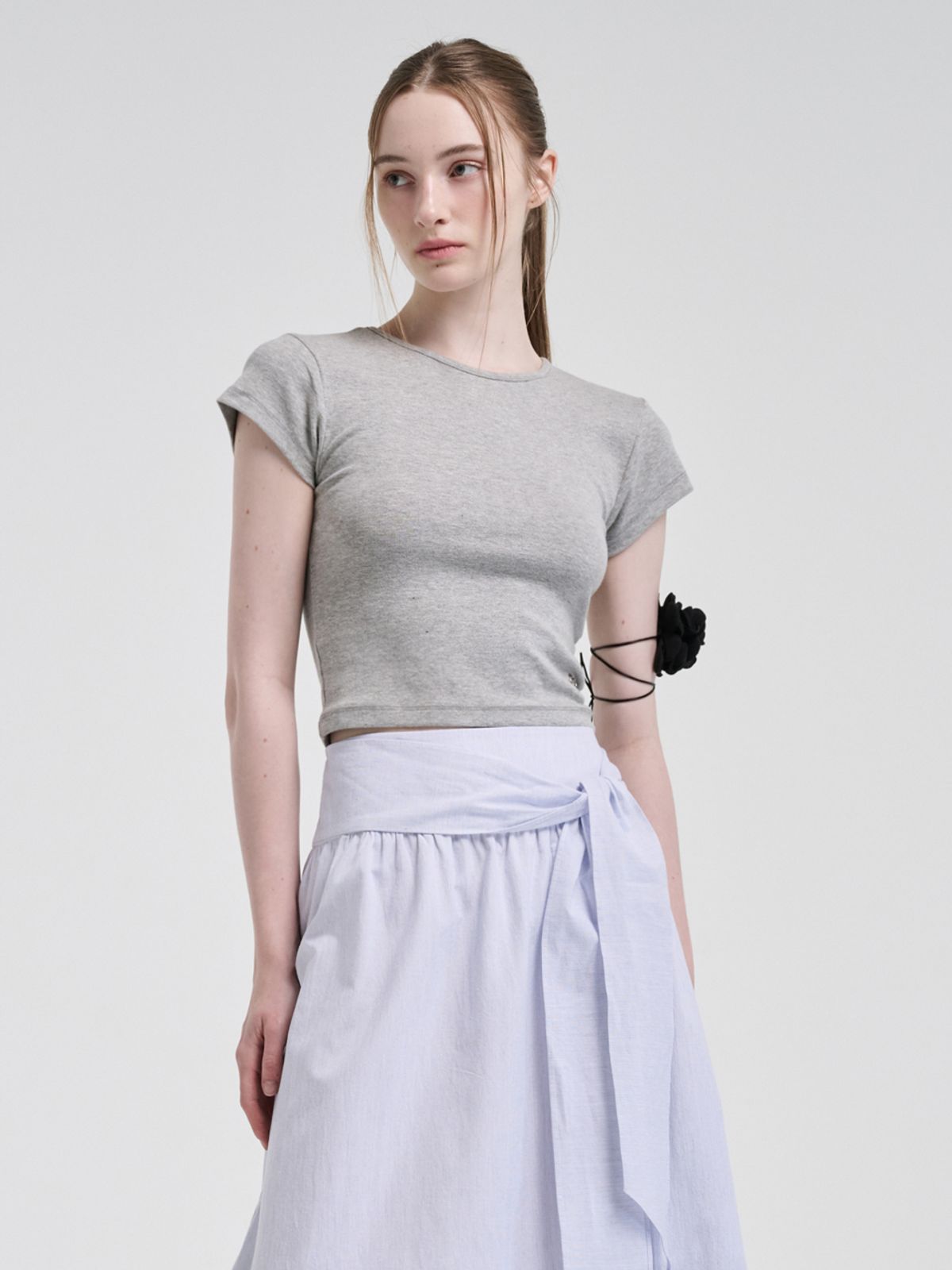 에트몽(ETMON) Cap Sleeve T-Shirt, Melange Grey