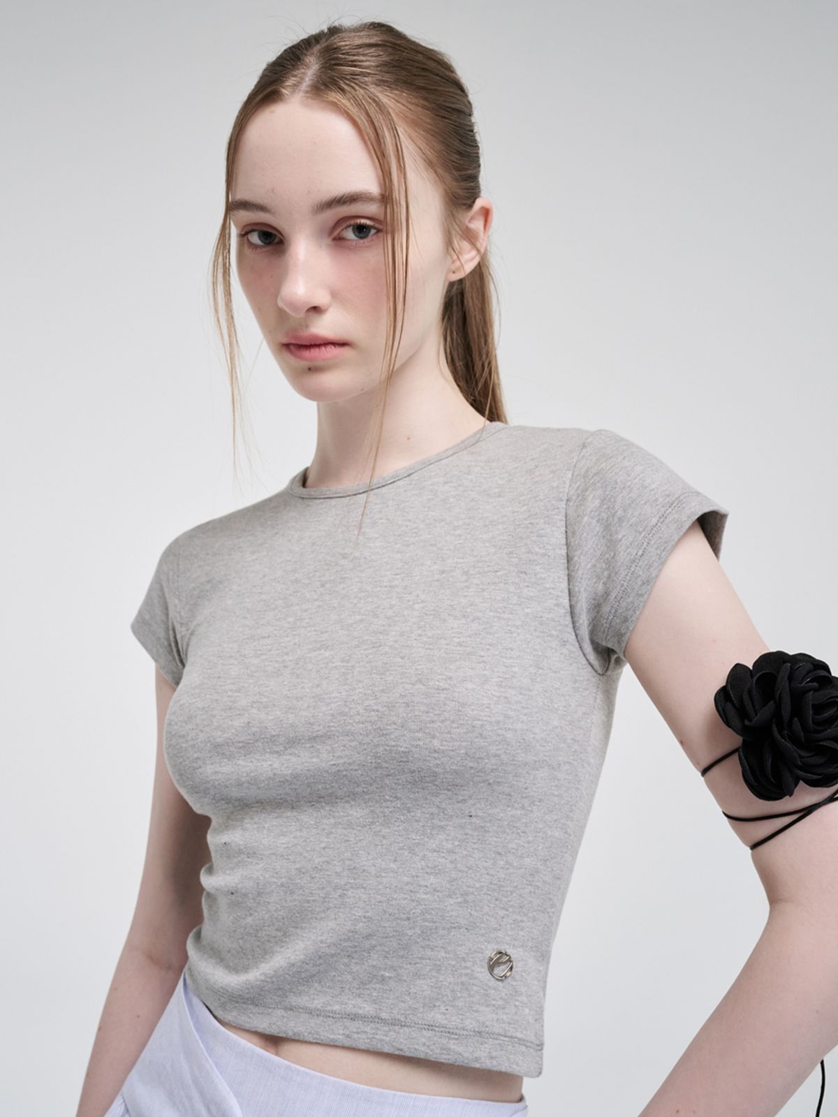 에트몽(ETMON) Cap Sleeve T-Shirt, Melange Grey