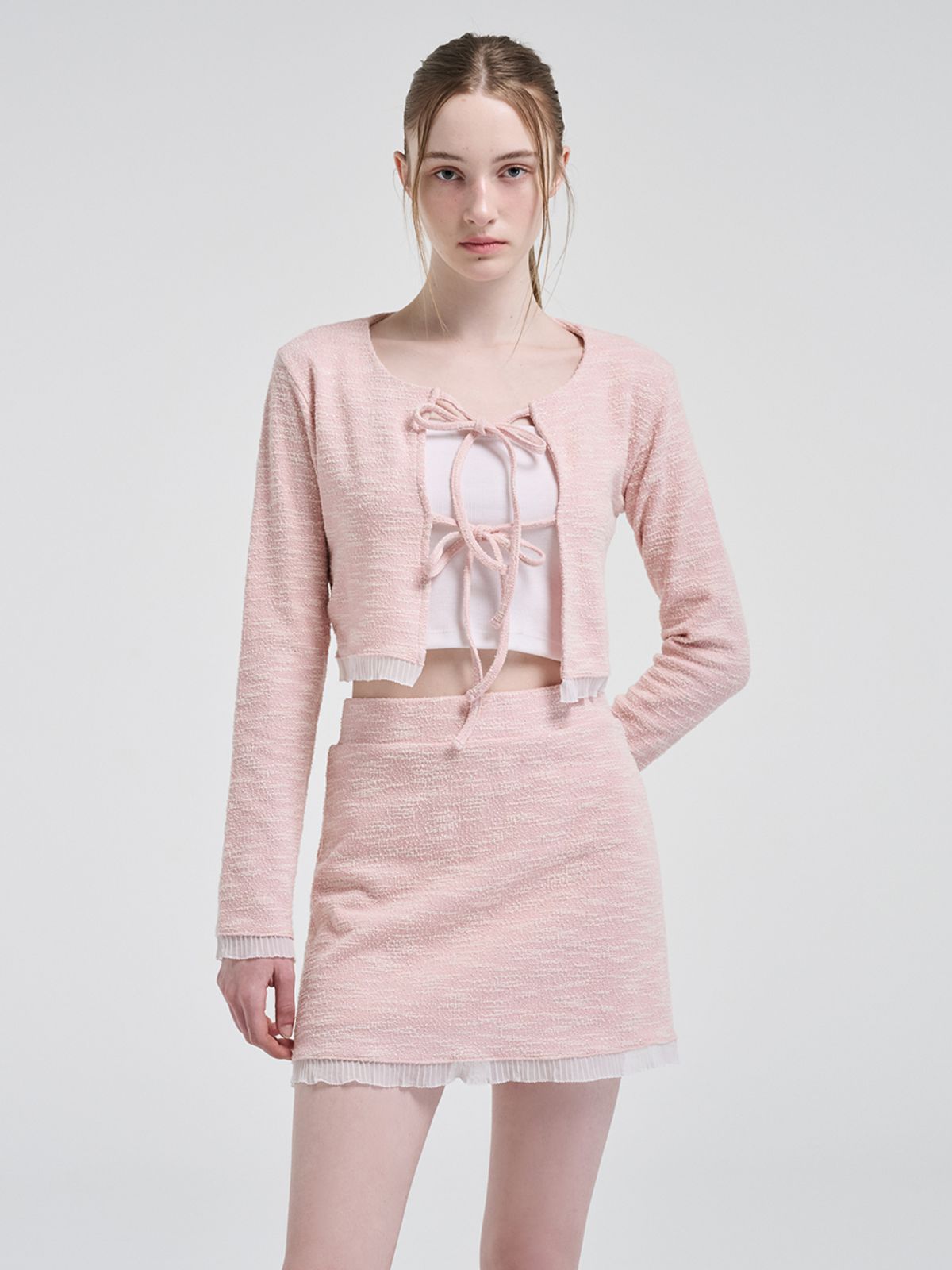 에트몽(ETMON) Frill Tweed Mini Skirt, Pink
