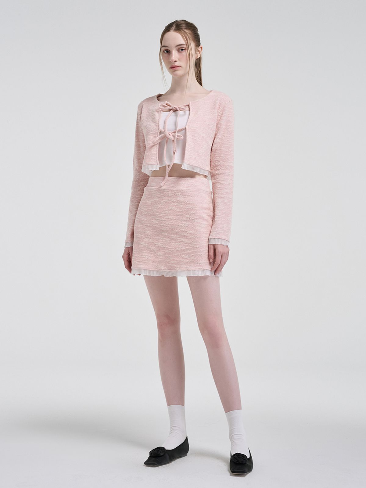 에트몽(ETMON) Frill Tweed Mini Skirt, Pink