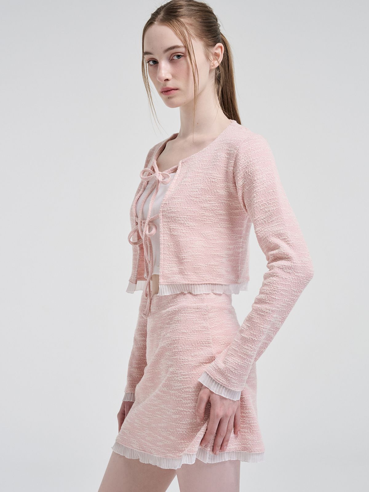 에트몽(ETMON) Frill Tweed Mini Skirt, Pink