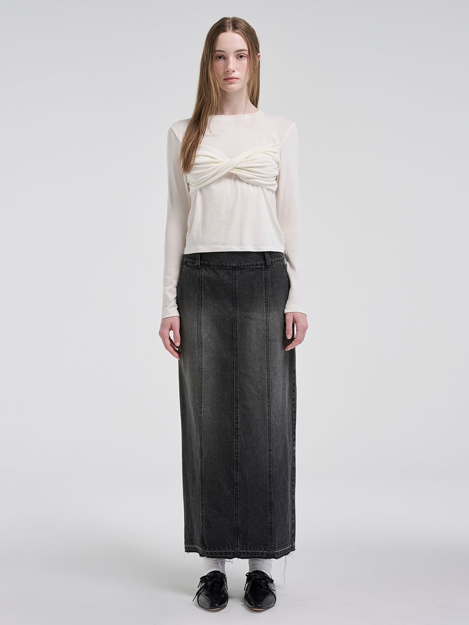 Tシャツ・カットソー ETMON Ribbon Twisted TShirt, Cream MUSINSA | ETMON Ribbon Twisted T-Shirt, Cream