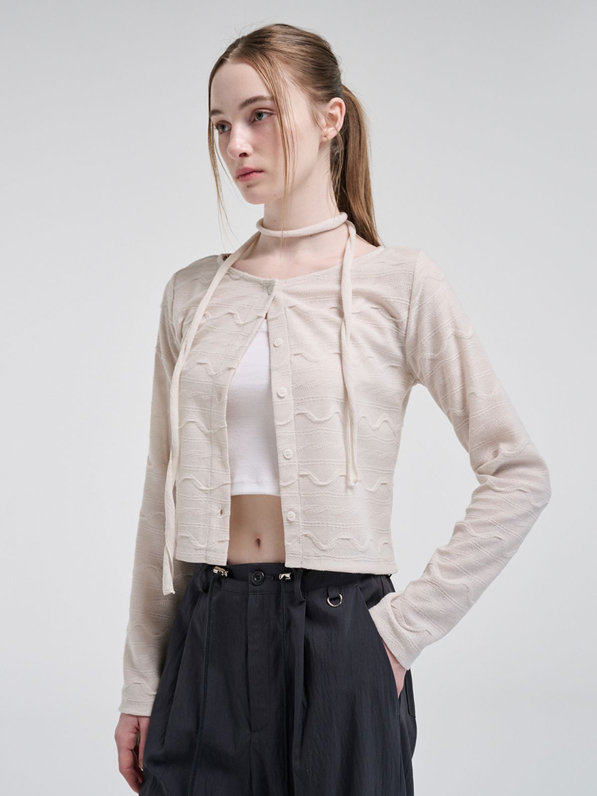 에트몽(ETMON) Wave Scarf Cardigan, Cream