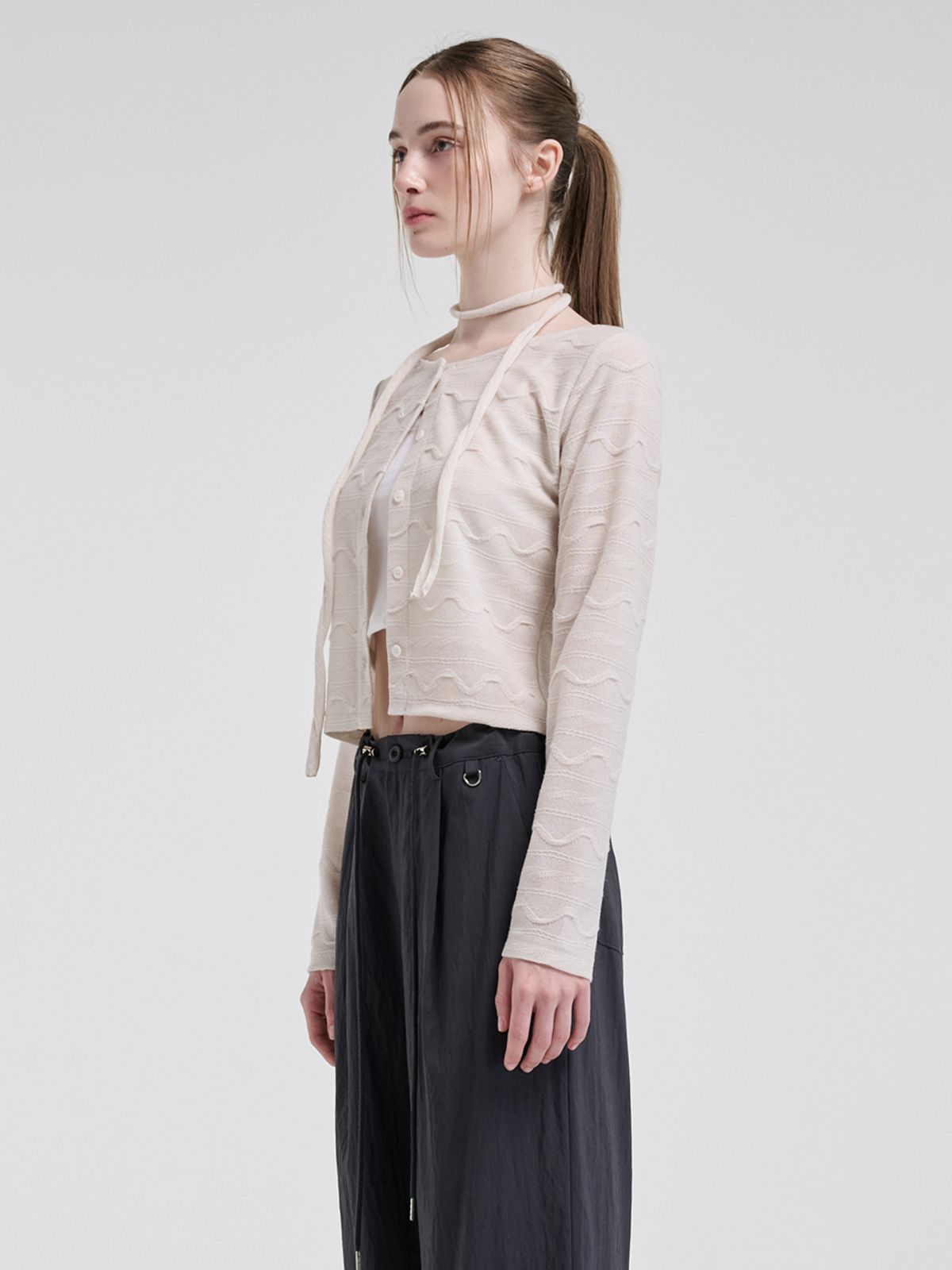 에트몽(ETMON) Wave Scarf Cardigan, Cream