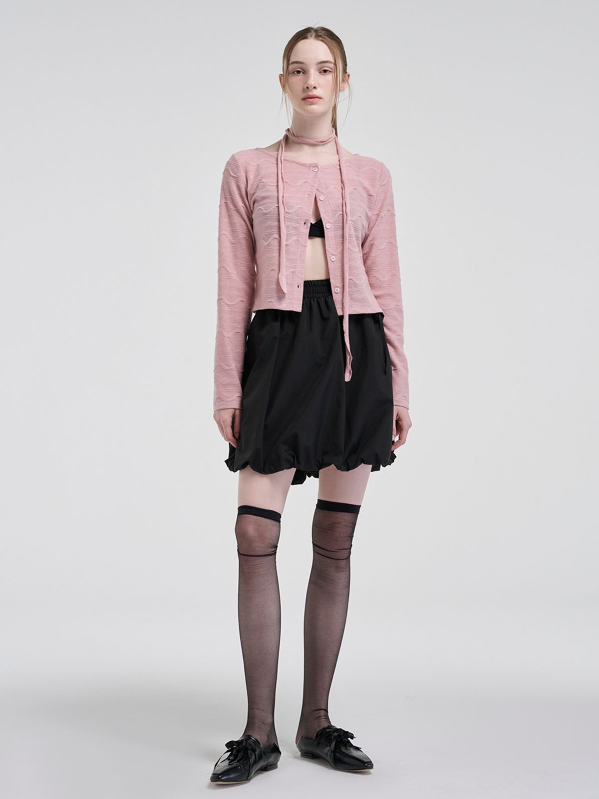 에트몽(ETMON) Wave Scarf Cardigan, Pink