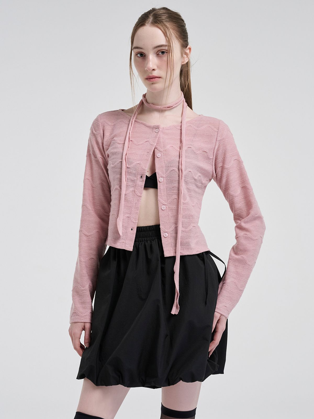 에트몽(ETMON) Wave Scarf Cardigan, Pink
