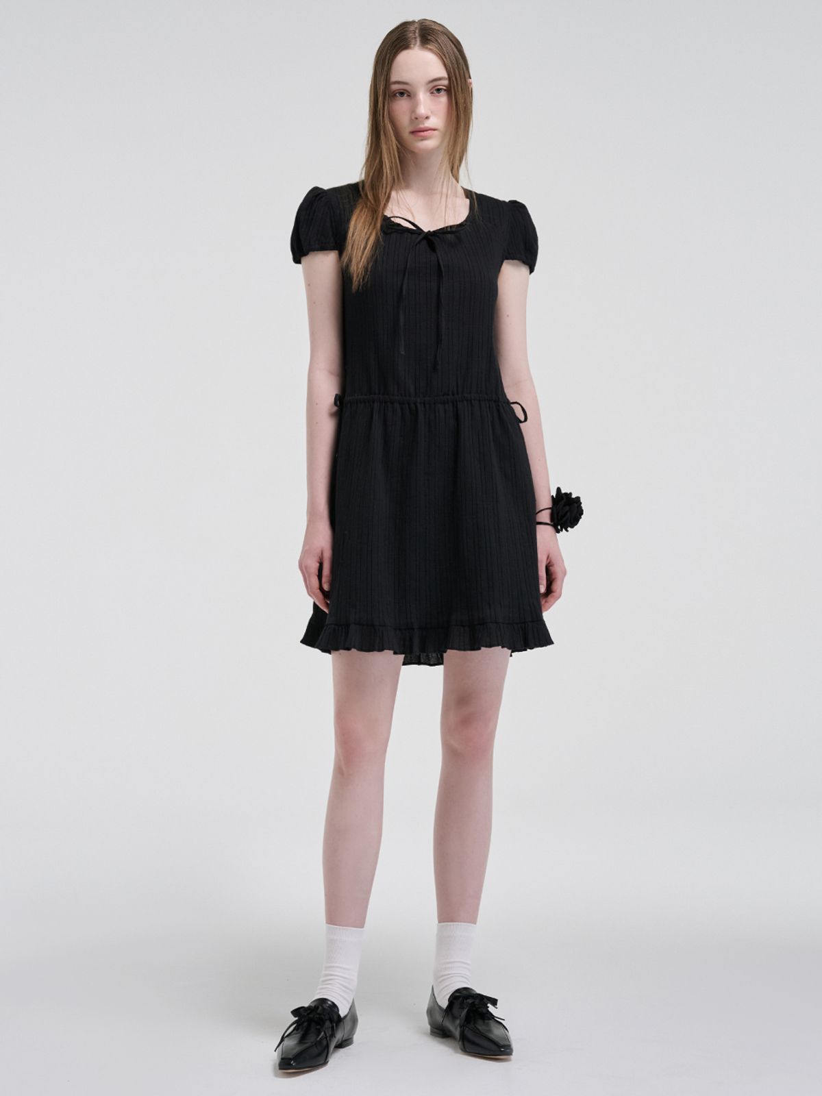 에트몽(ETMON) Puff String Mini Dress, Black