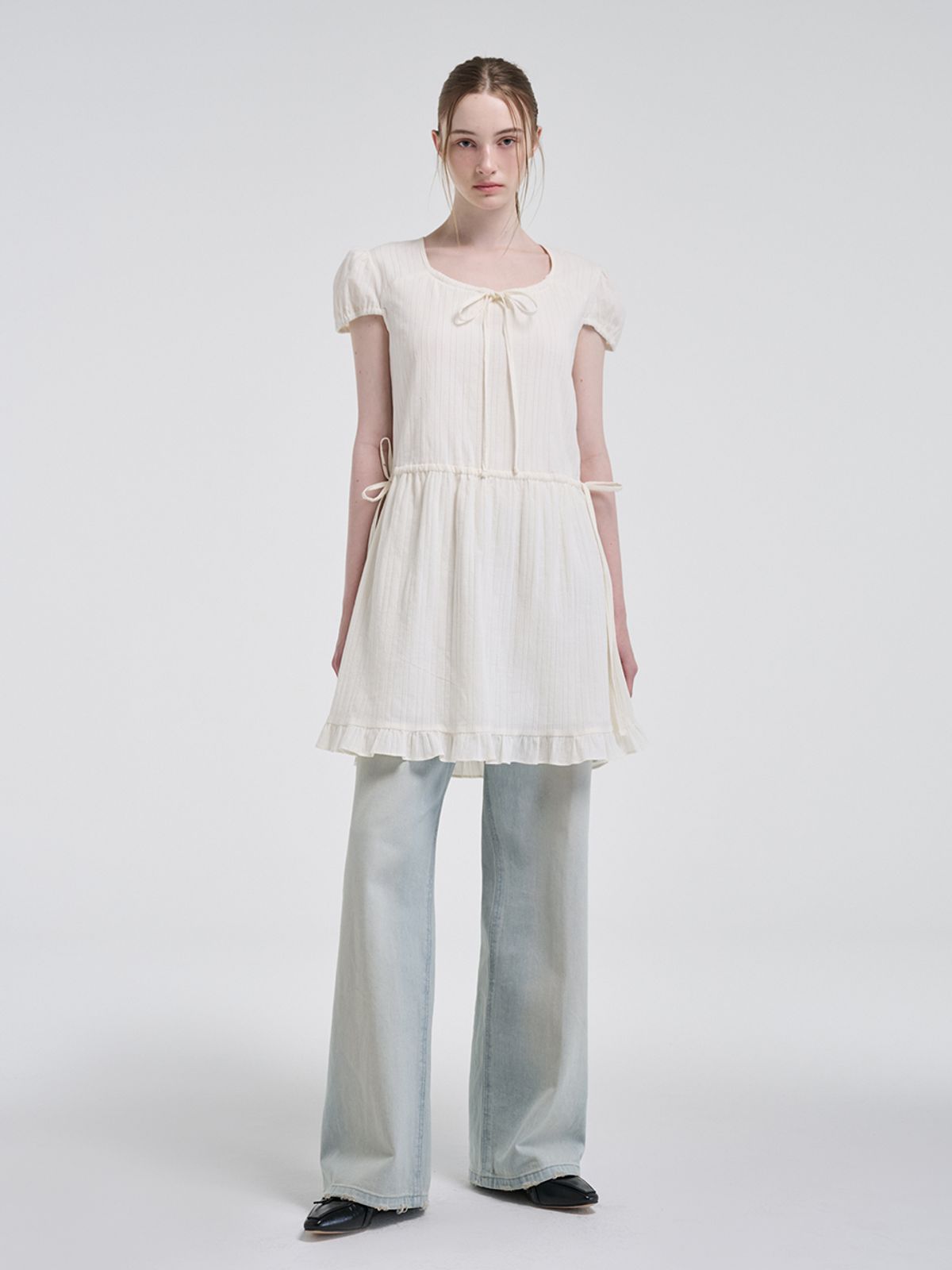 에트몽(ETMON) Puff String Mini Dress, Cream