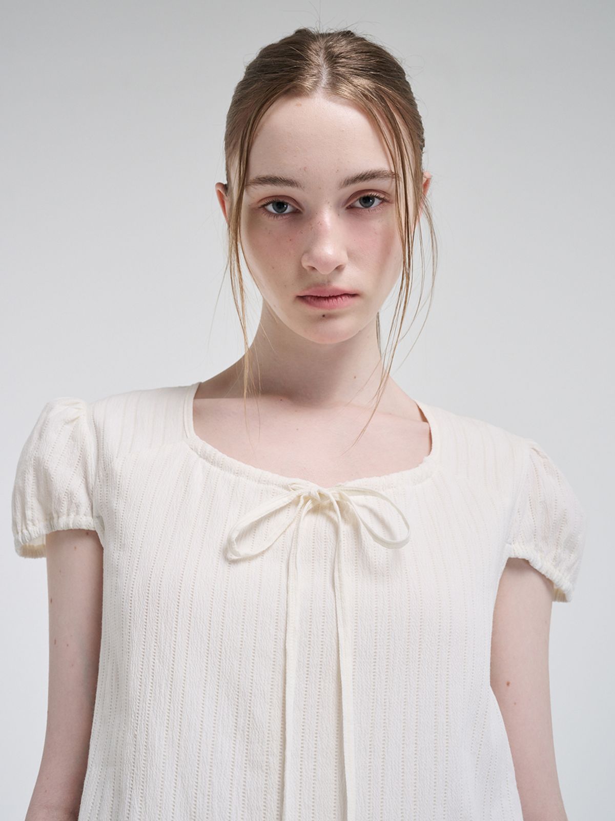 에트몽(ETMON) Puff String Mini Dress, Cream