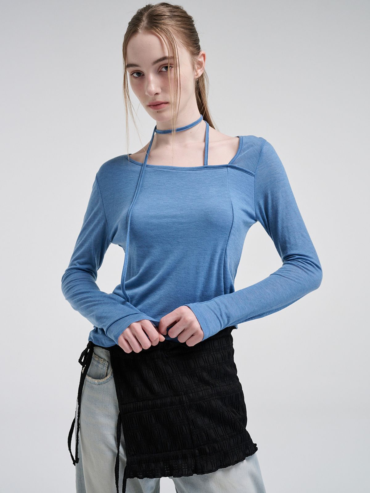 에트몽(ETMON) Strap Scarf T-Shirt, Blue