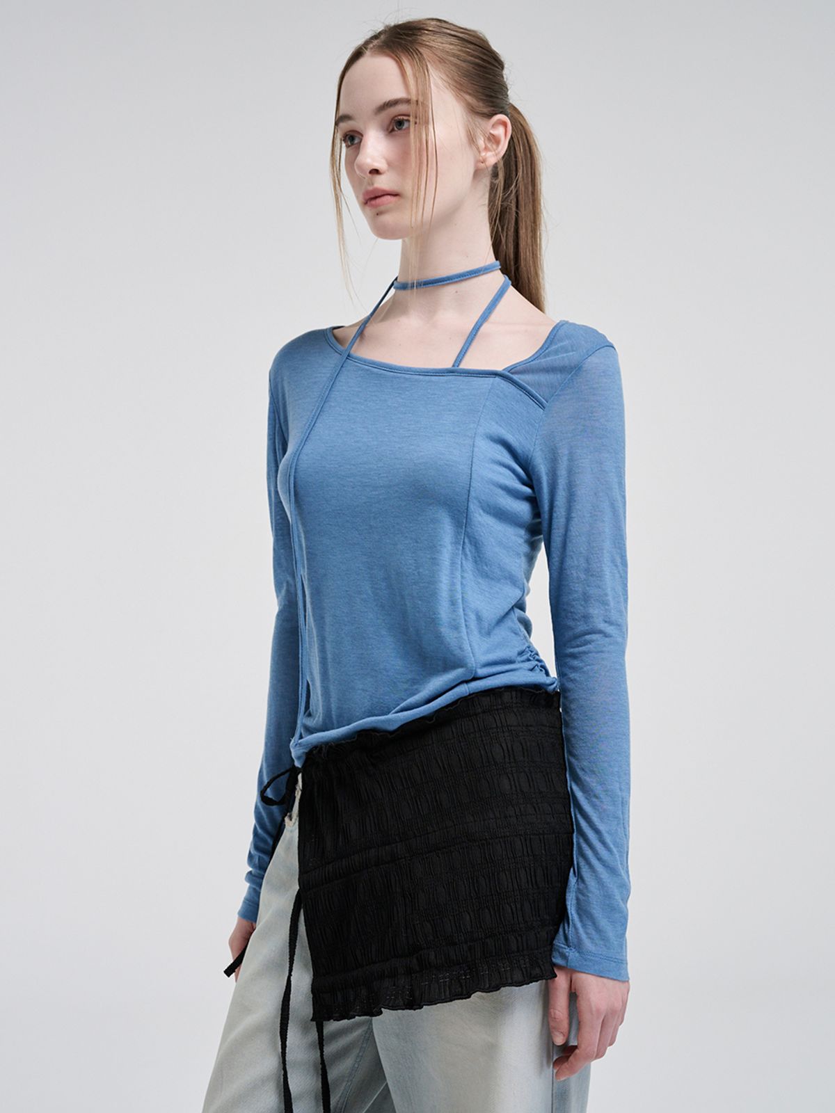 에트몽(ETMON) Strap Scarf T-Shirt, Blue