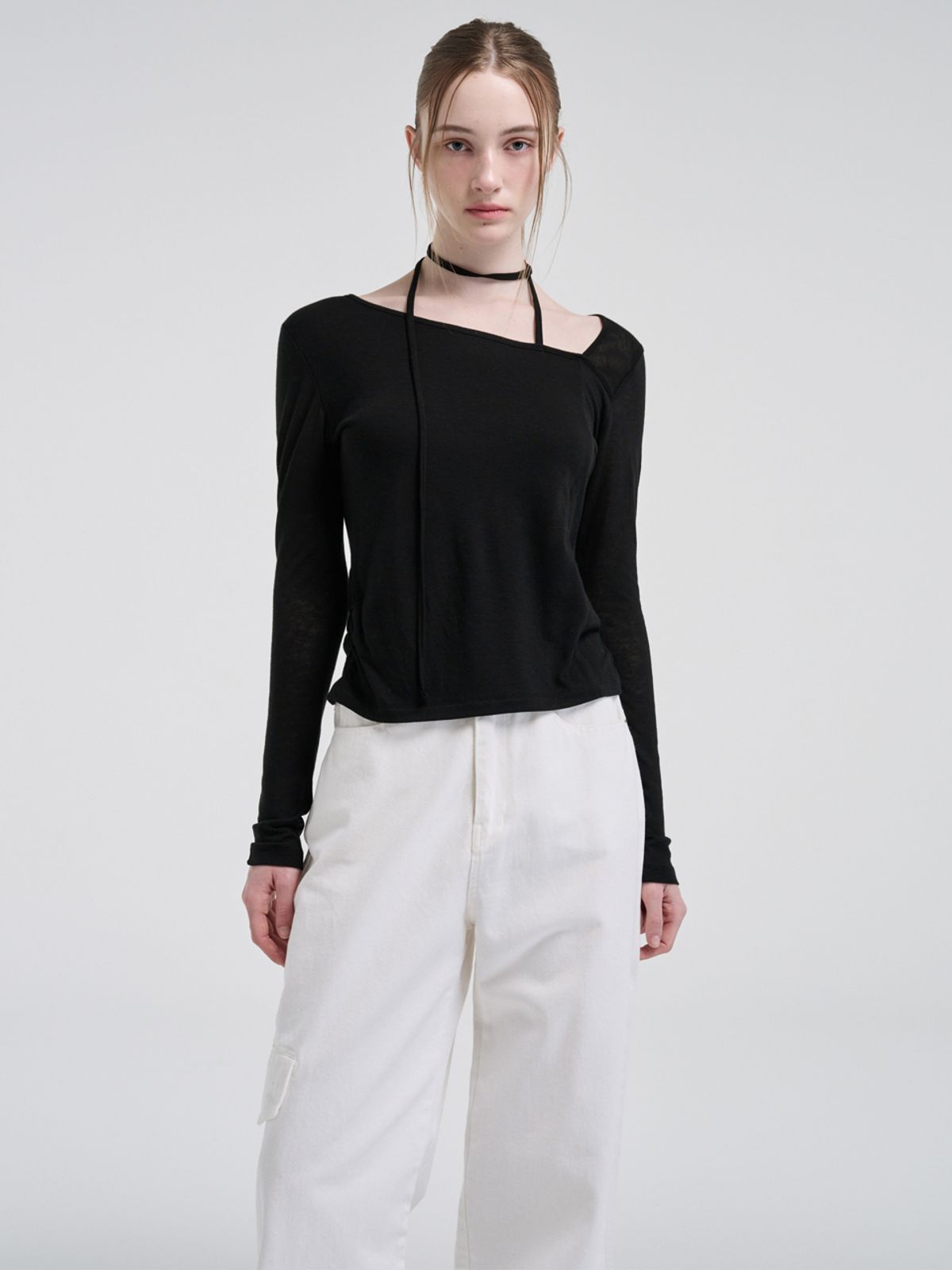 에트몽(ETMON) Strap Scarf T-Shirt, Black
