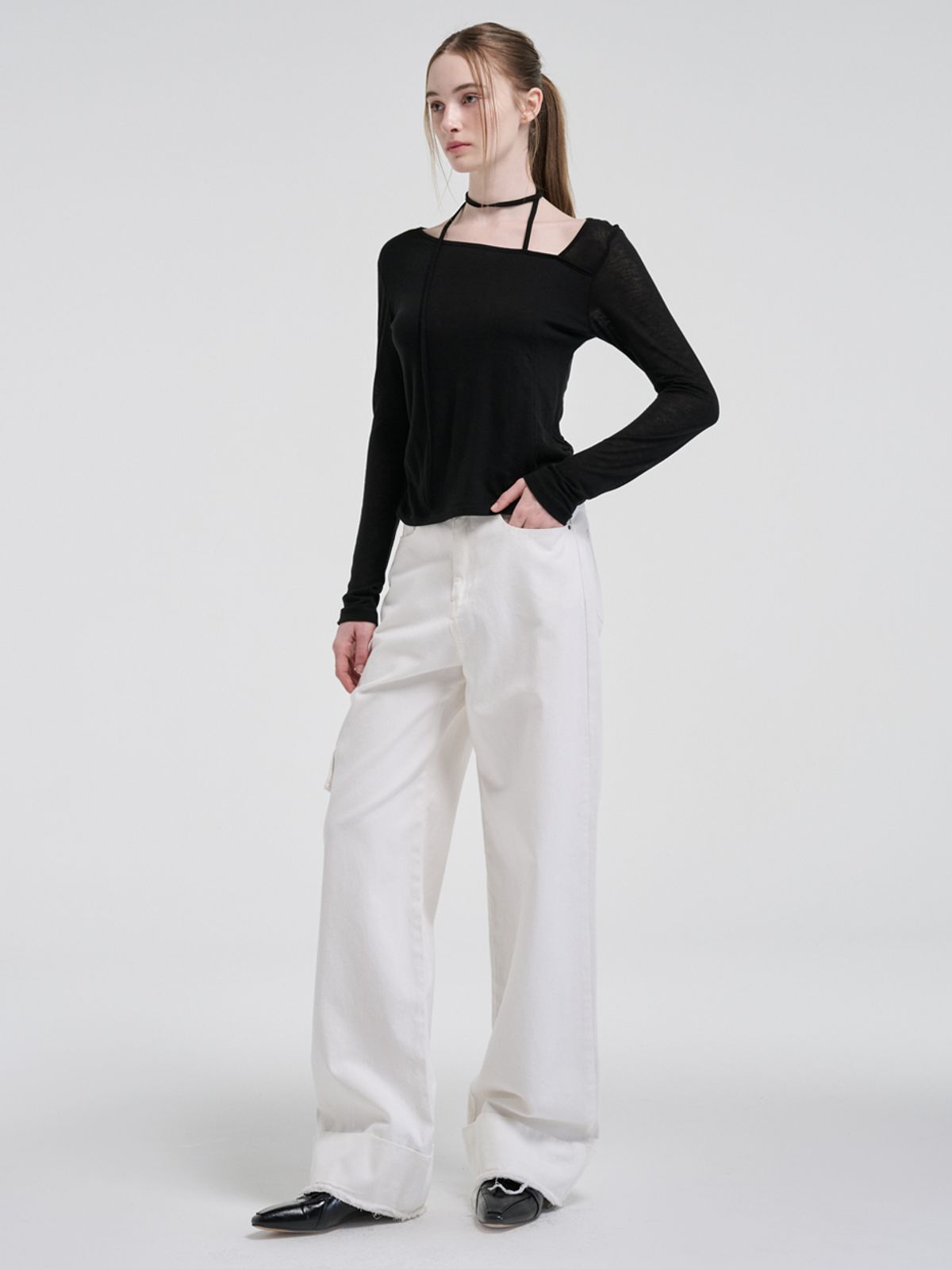 에트몽(ETMON) Strap Scarf T-Shirt, Black