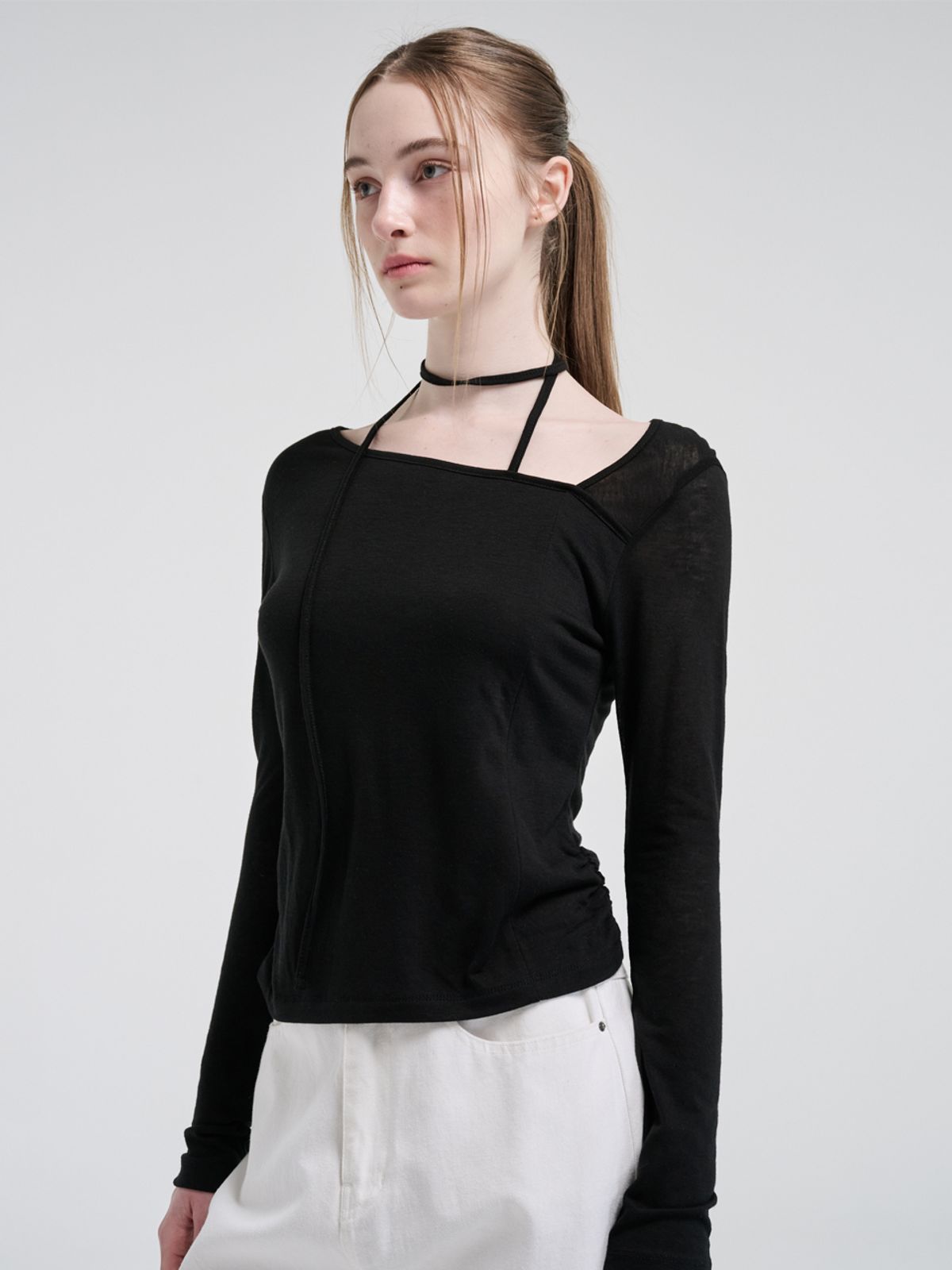 에트몽(ETMON) Strap Scarf T-Shirt, Black