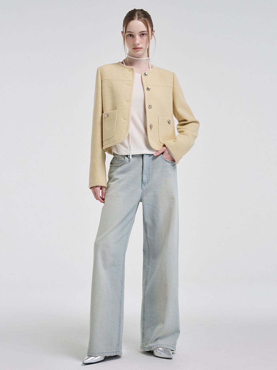 ジャケット ETMON Curved Round Tweed Jacket, Yellow MUSINSA | ETMON Curved Round Tweed Jacket, Yellow