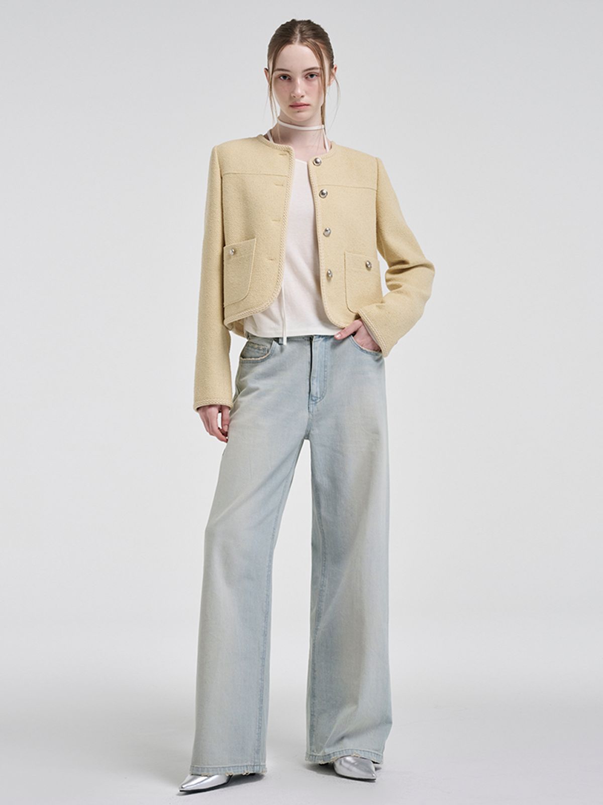 에트몽(ETMON) Curved Round Tweed Jacket, Yellow