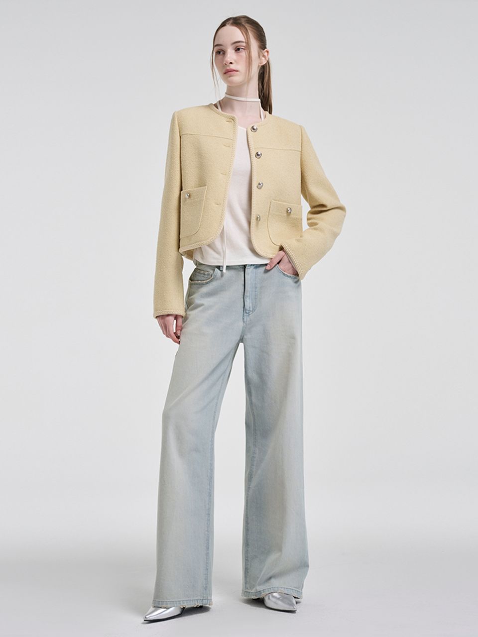ジャケット ETMON Fringe Pocket Tweed Jacket, Cream Yellow MUSINSA | ETMON Fringe Pocket Tweed Jacket, Cream Yellow