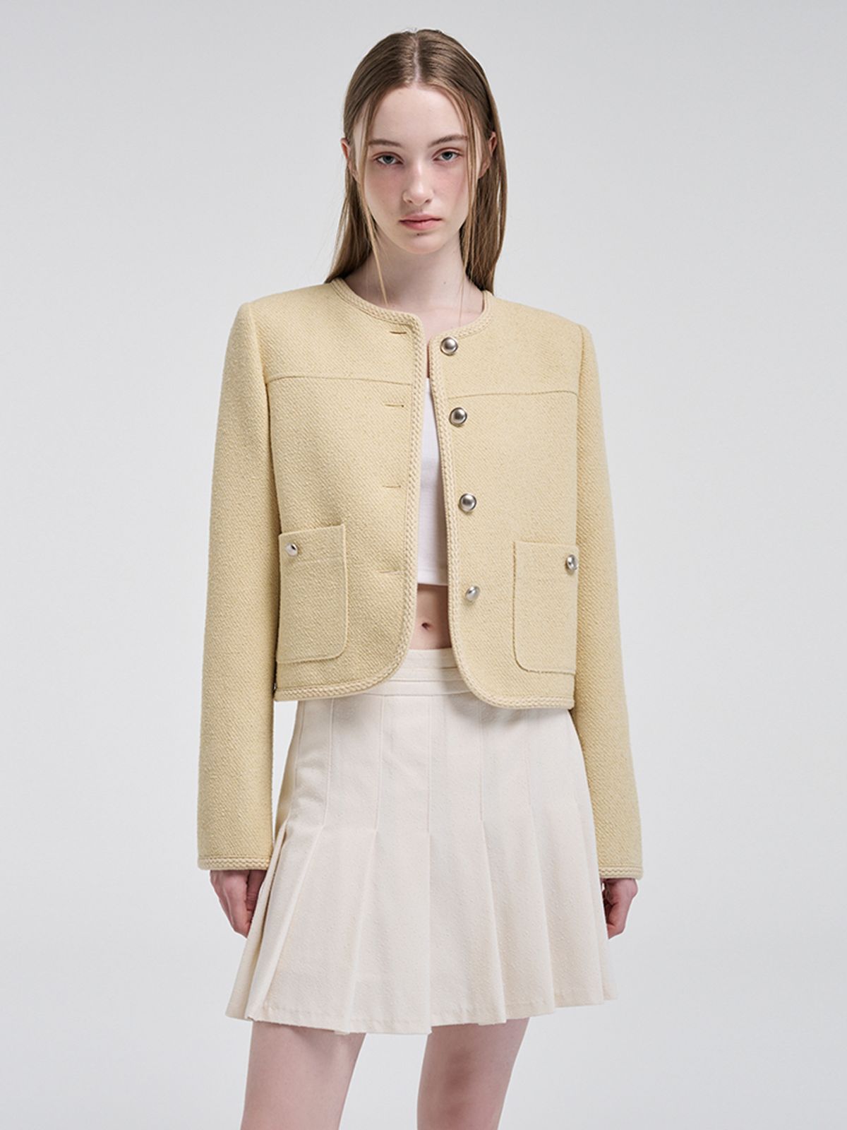 에트몽(ETMON) Curved Round Tweed Jacket, Yellow