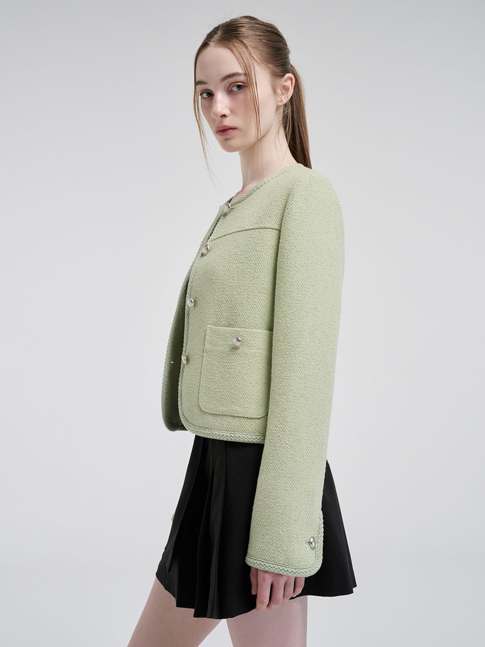 ジャケット ETMON Button Pointed Tweed Jacket, Light Green MUSINSA | ETMON Button Pointed Tweed Jacket, Light Green