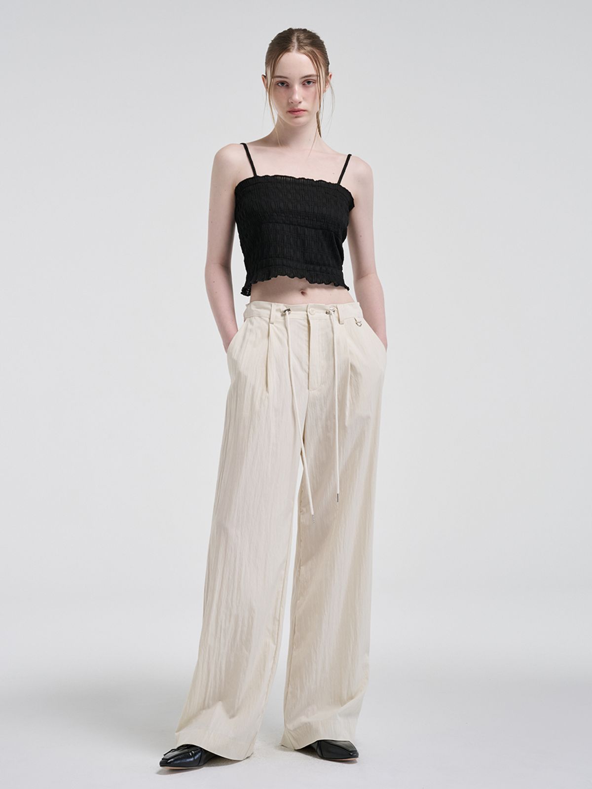 에트몽(ETMON) String Layered Sleeveless Blouse, Black