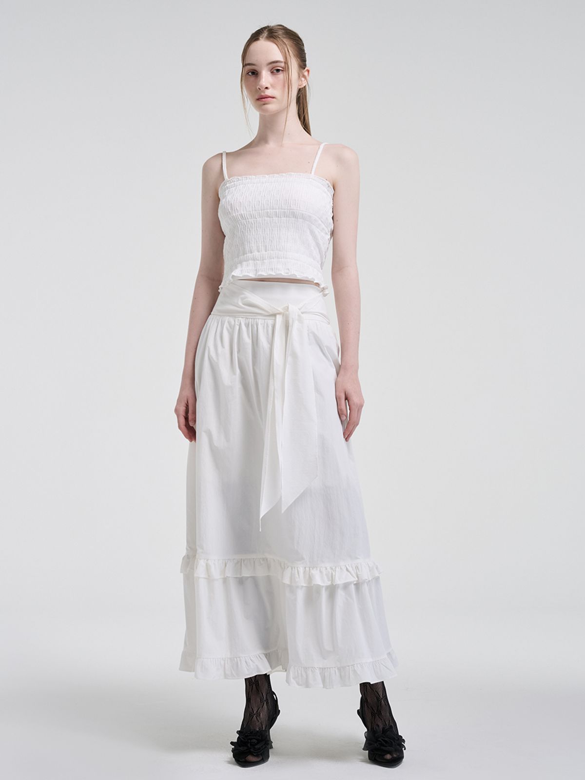 에트몽(ETMON) String Layered Sleeveless Blouse, White